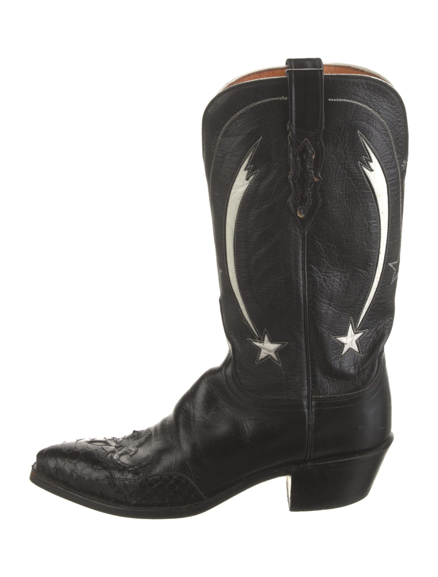 Lucchese Leather Embroidered Accent Western Boots